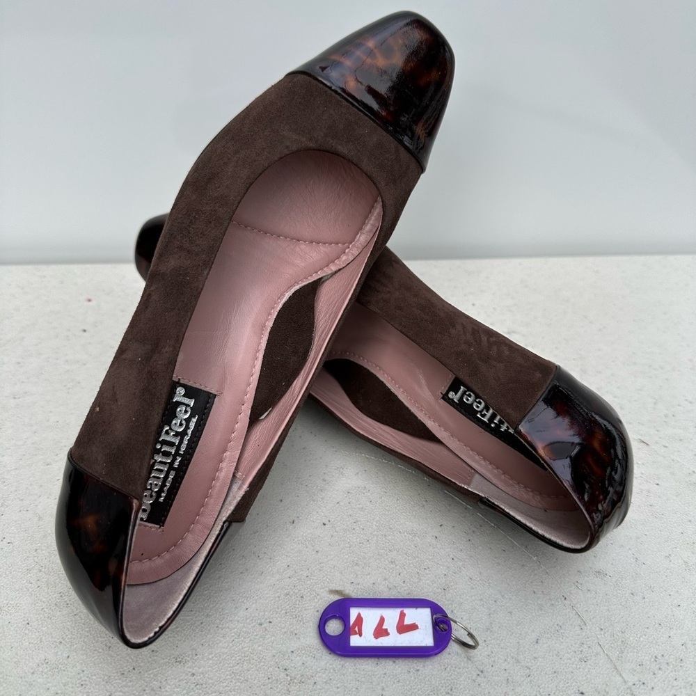 Beautifeel Rebecca Pumps Classic Brown Suede Tortoise Patent Cap Toe Sz 36/5-5,5